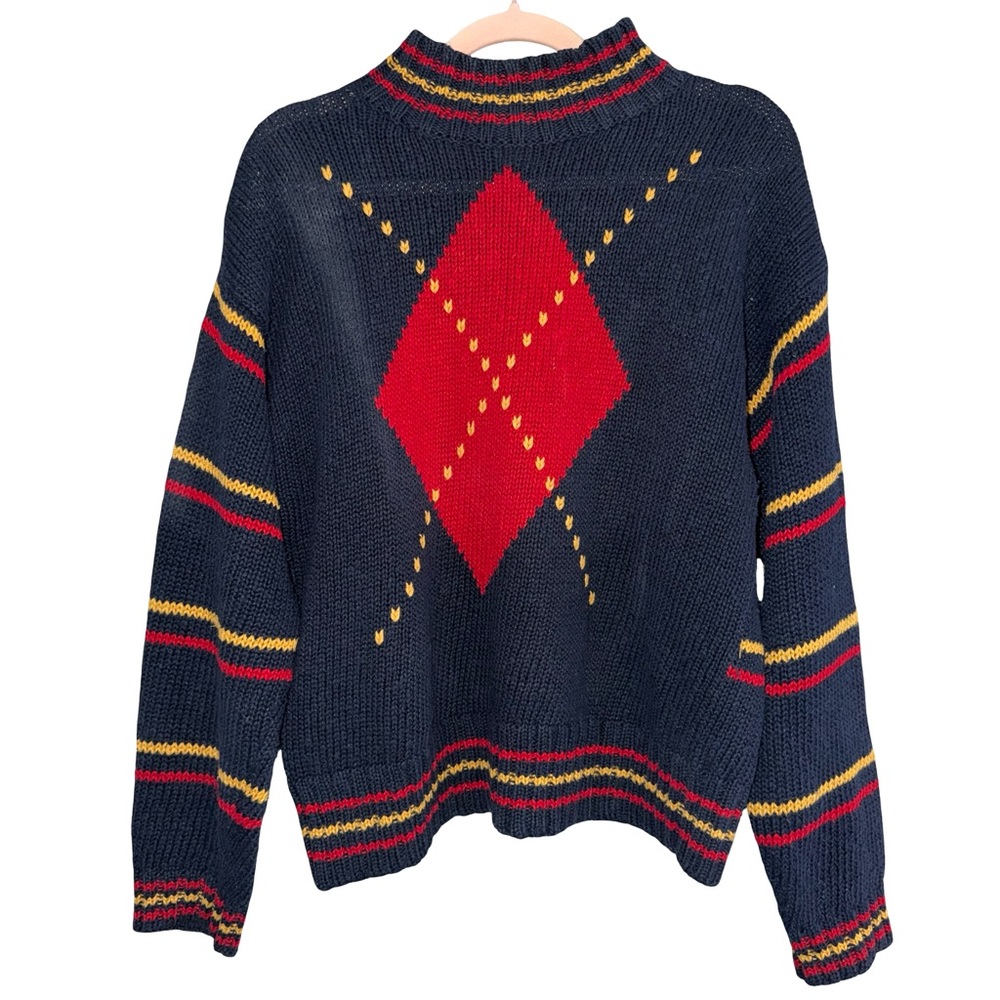 LizWear Navy and Red Argyle Women's Sweater small - Picture 2 of 6